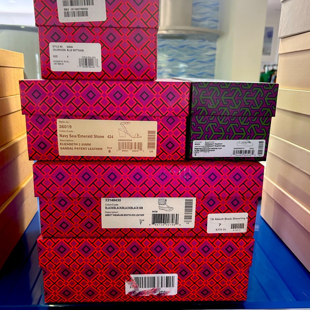 Lot of 5 Tory Burch boxes with dust bags